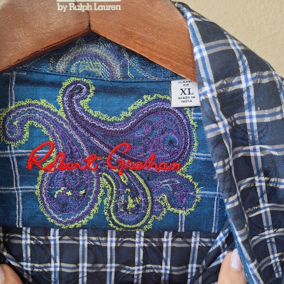 Robert Graham Button Down Plaid Dress Shirt Men's XL Flip Cuff - Picture 2 of 7